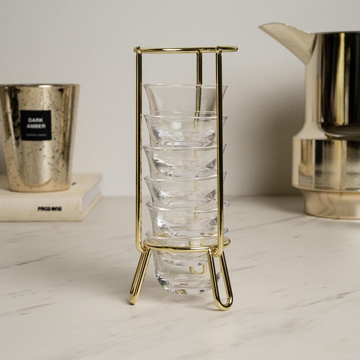 حامل فناجين قهوة أتيلا زجاجي ذهبي 5×17.5 سم