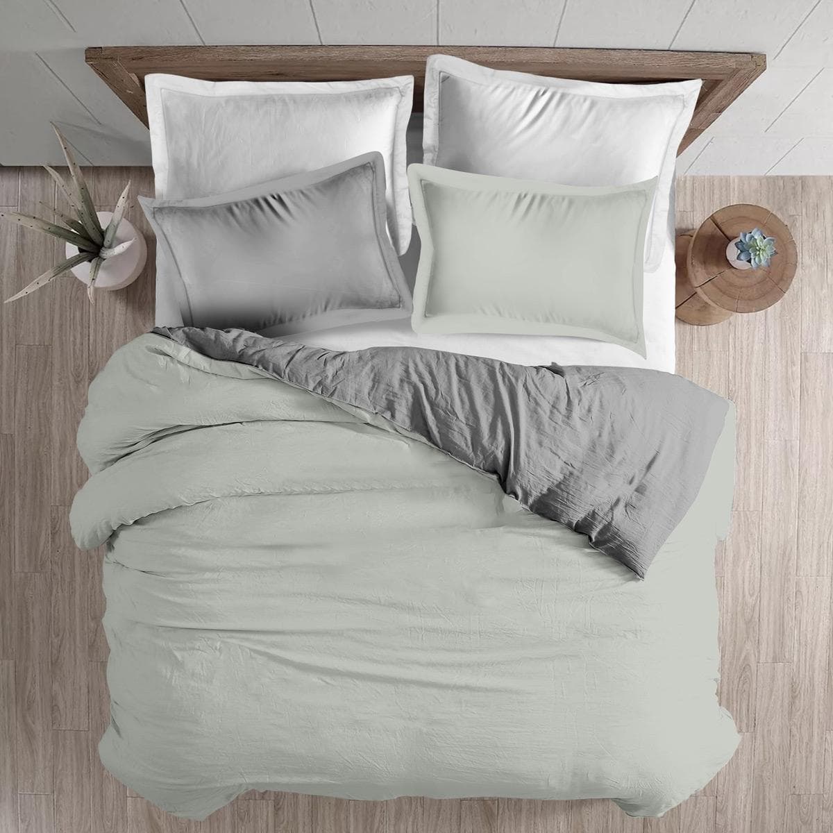 Duo 3 Pcs Reversible  Duvet Cover Set Silver/Stone 135 x 200 Cm