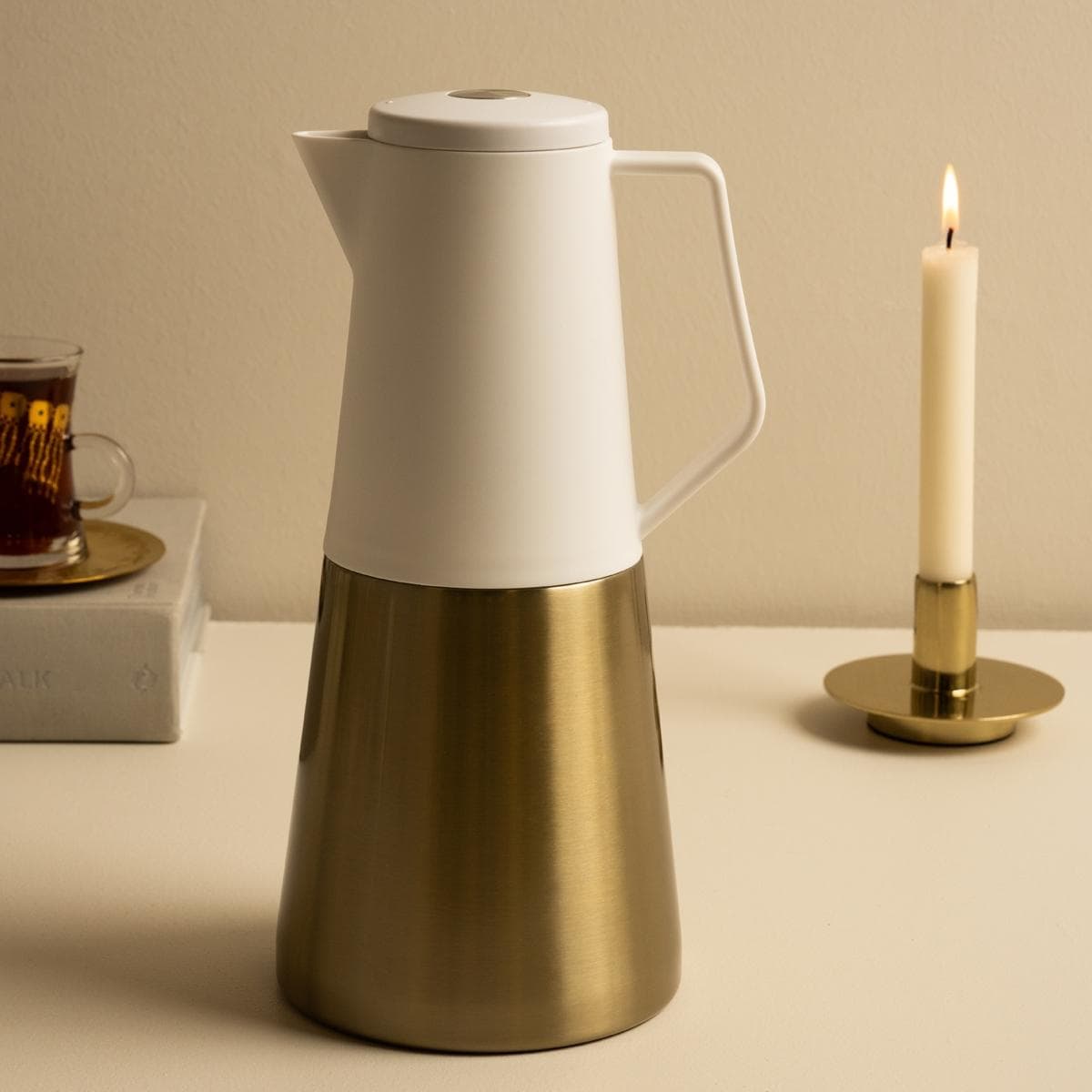 Athens Stainless Steel Tea Server White/Gold 1.2 Litre