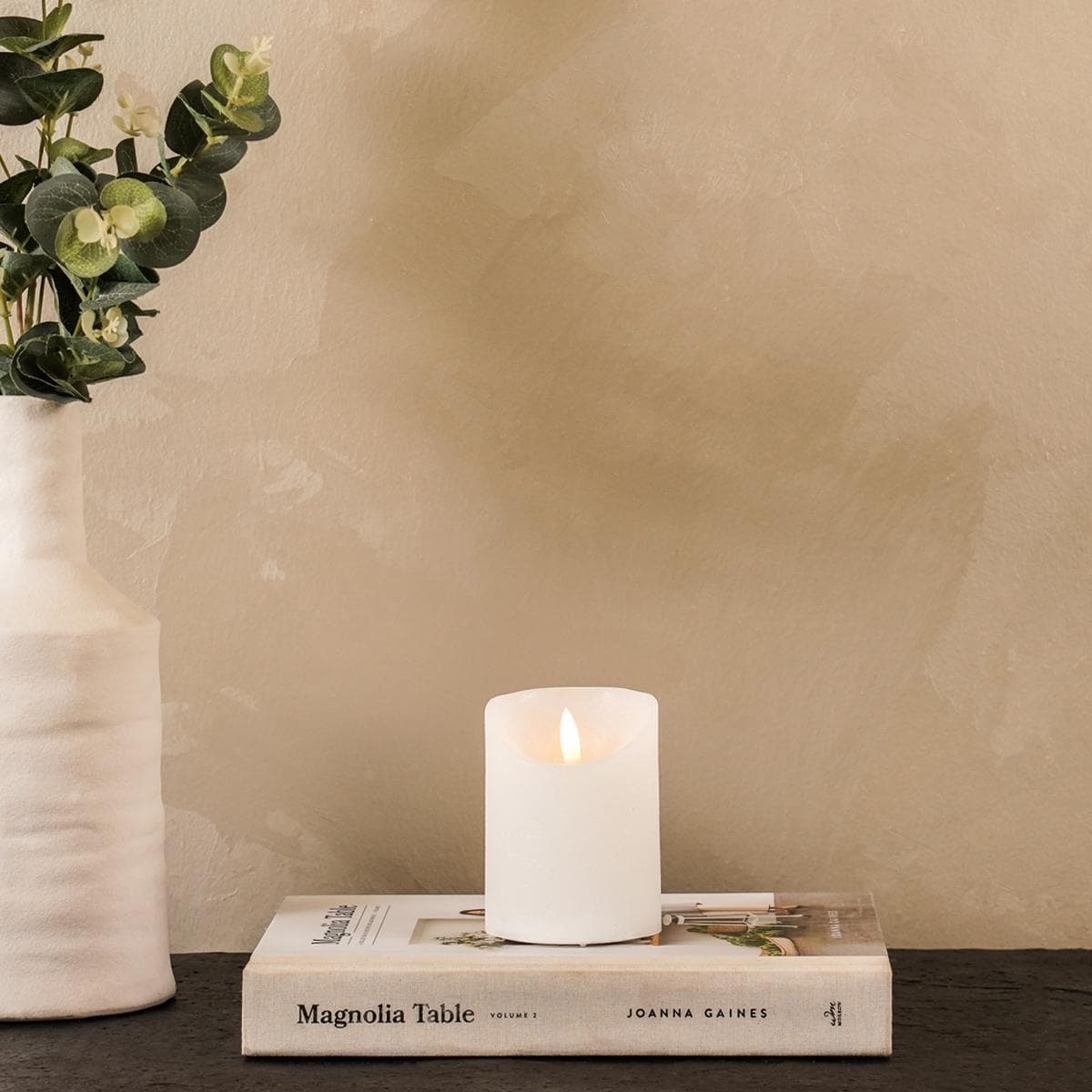 Sparkly White LED Candle 7.5x10 cm