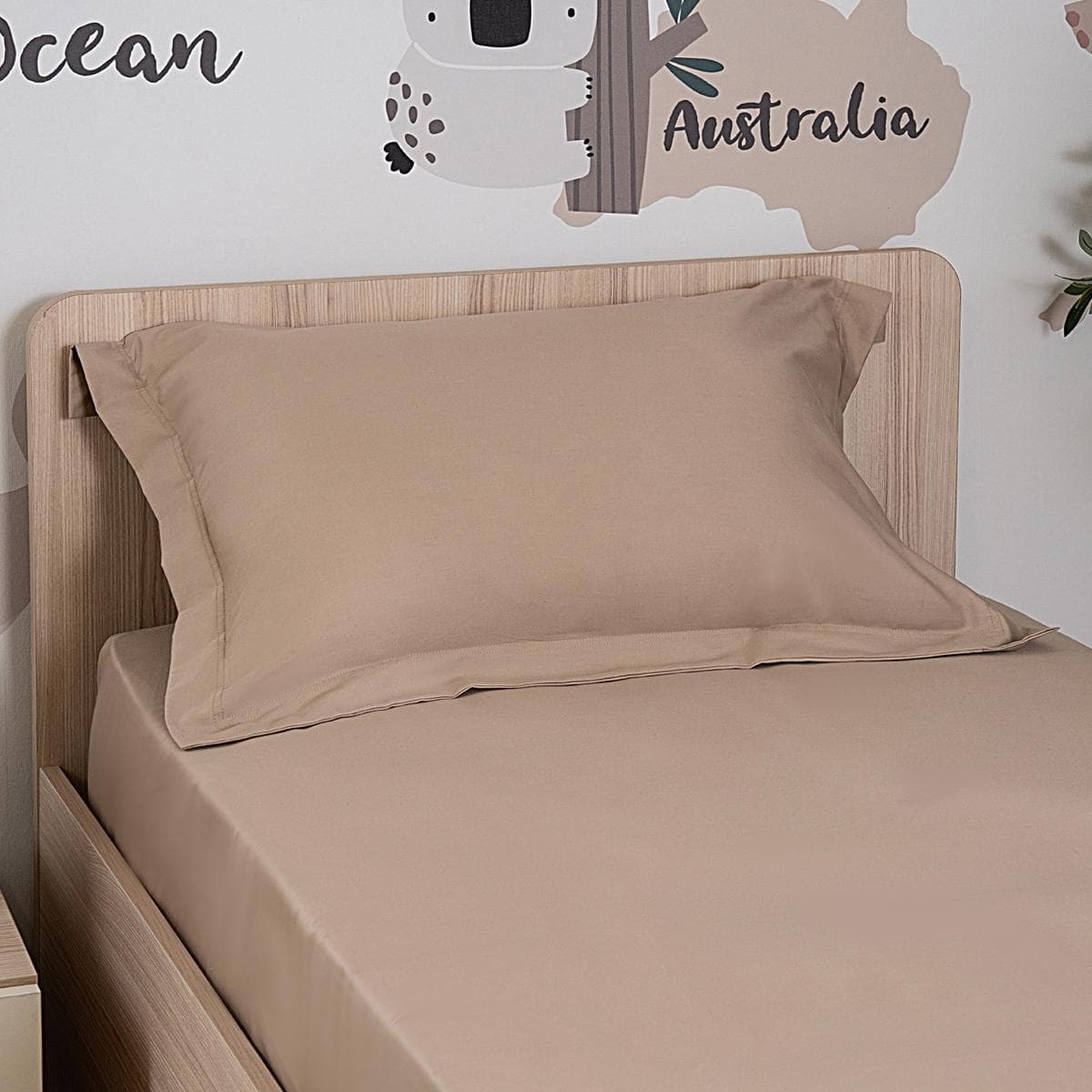 طقم شرشف سرير مشدود بحواف مطاطية للأطفال بعدد 250 خيط بيج فاتح 120×200 سم