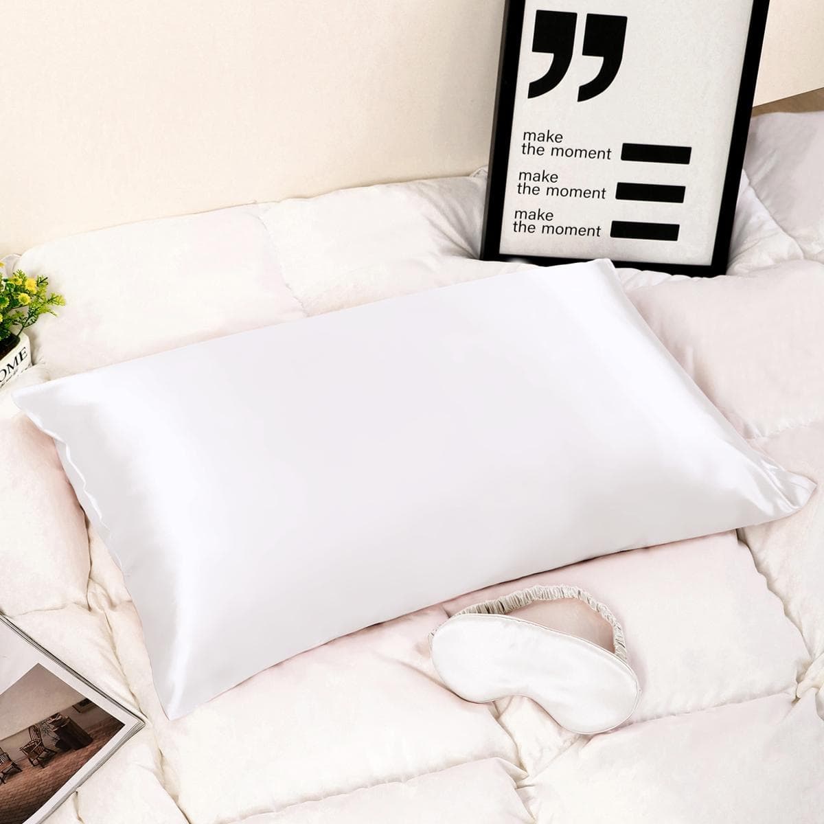 Pure Silk Eye Mask & Pillowcase Set White 50x75 cm