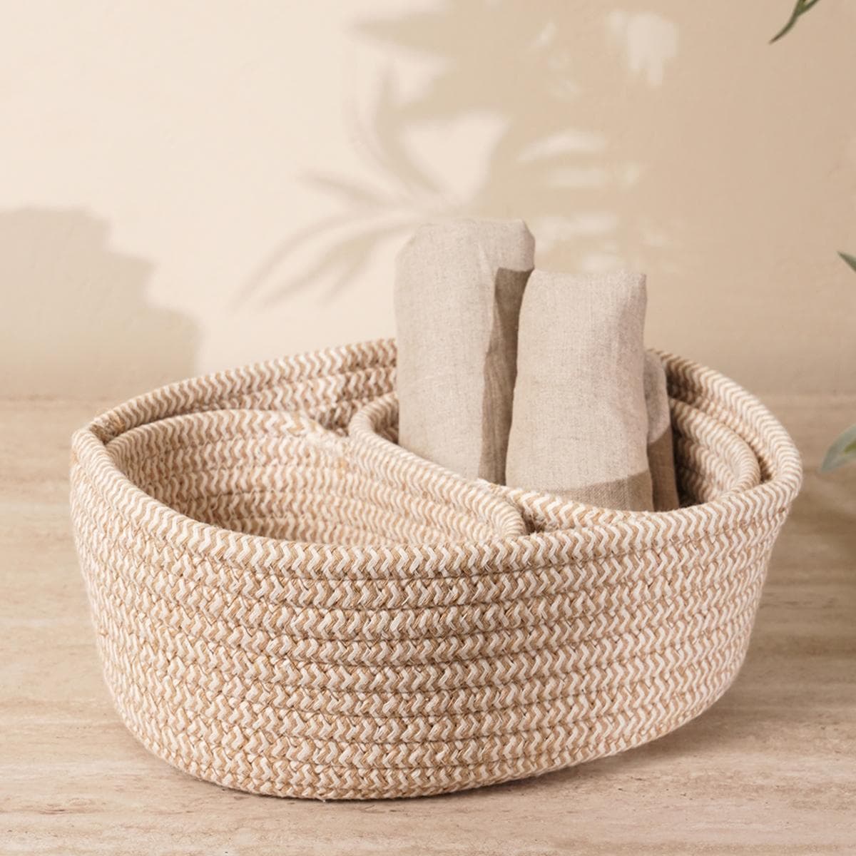 Rope Storage Basket Beige Set Of 3Pcs