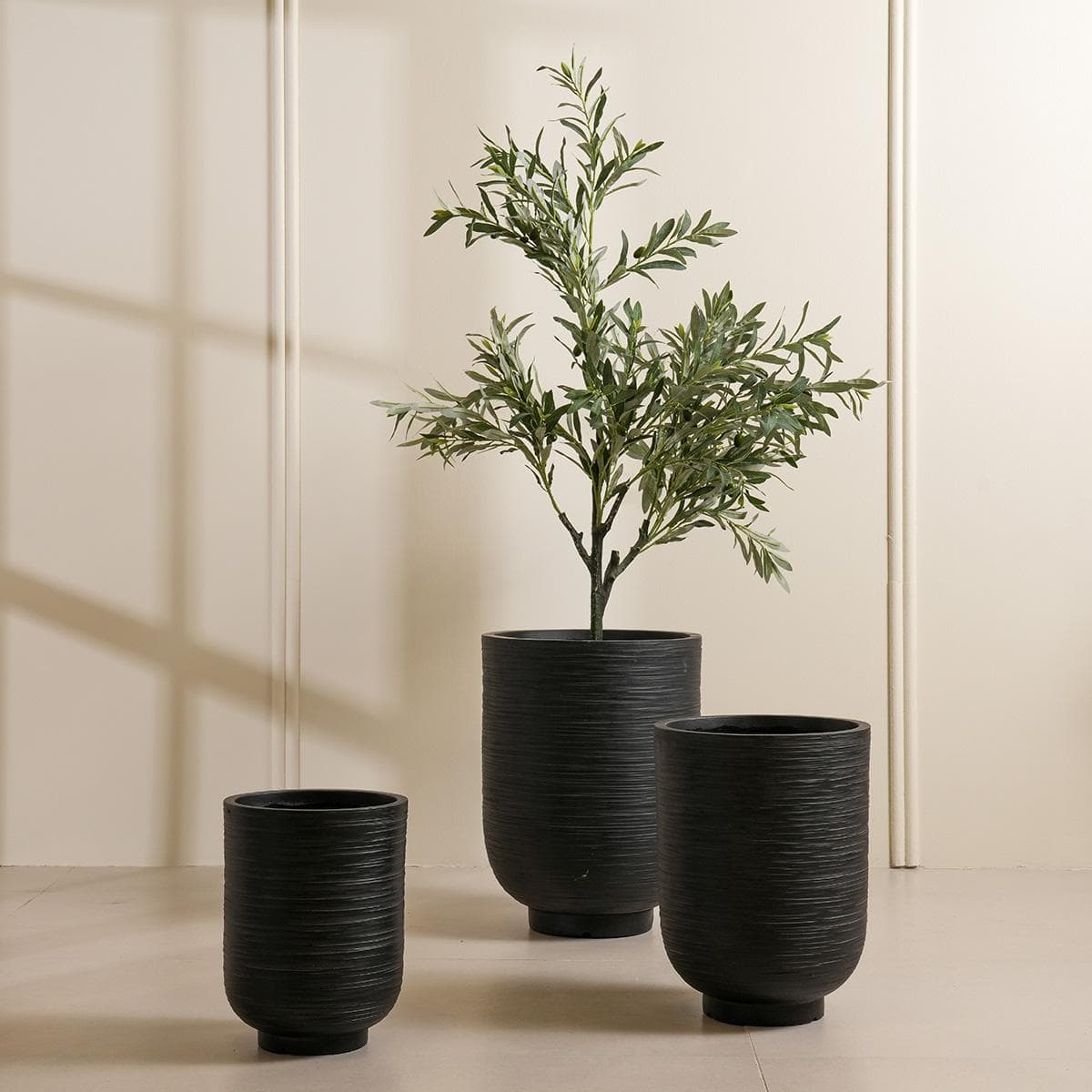 طقم أوعية زرع بوهو أسود - 3 أوعية