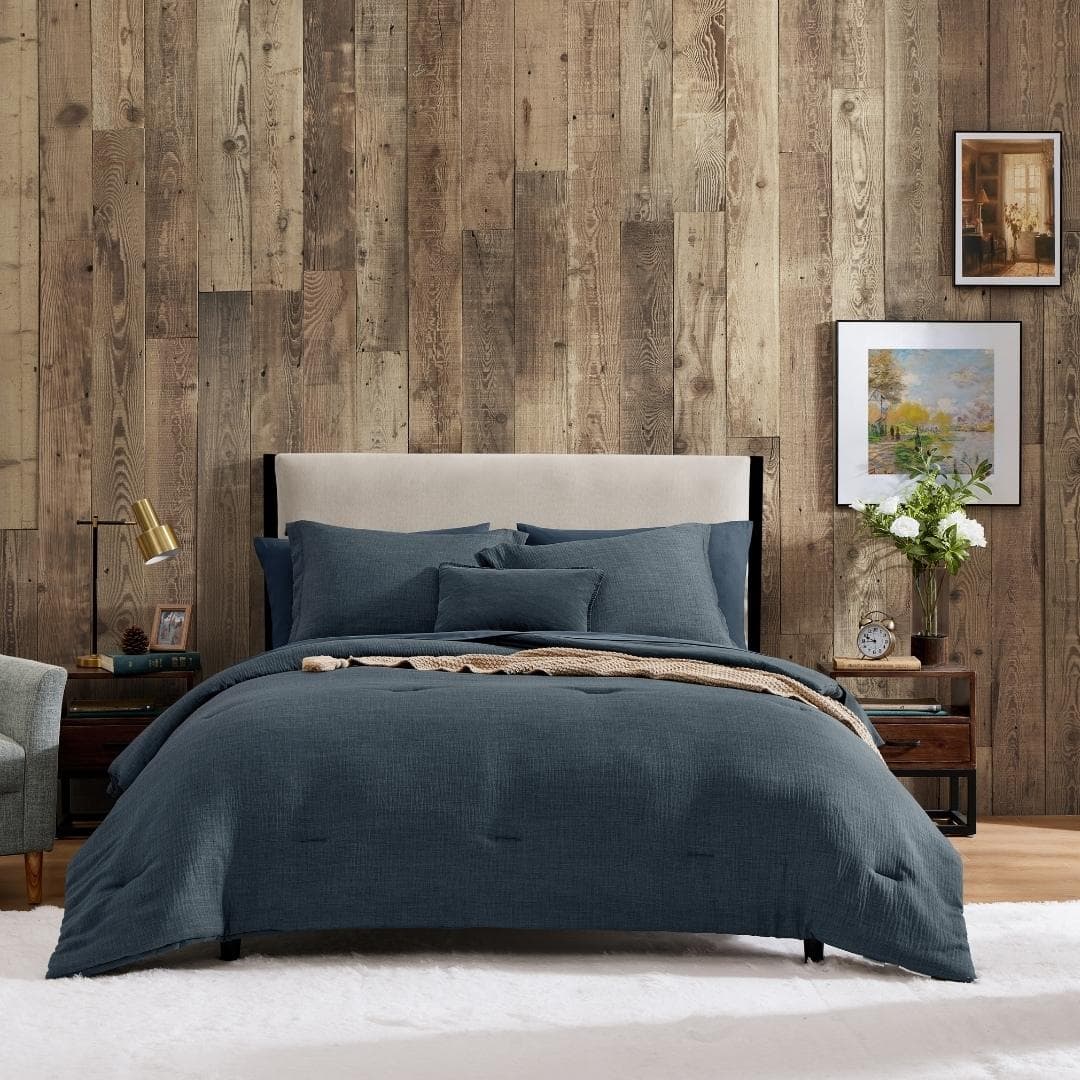 Easy 5Pcs Bed In A Bag Textured Comforter Set Blue 220X240 cm