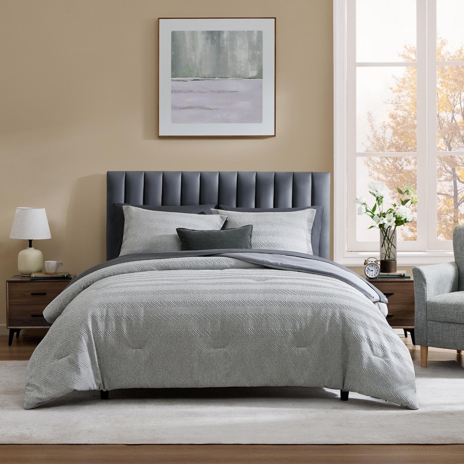 طقم ديباج شيفرون 5 قطع رمادي 220×240 سم