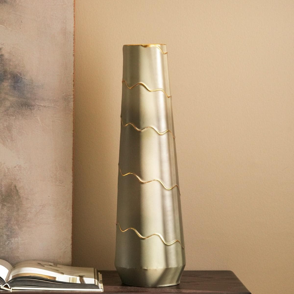 مزهرية كوفر معدنية رمادية 66×19.5 سم