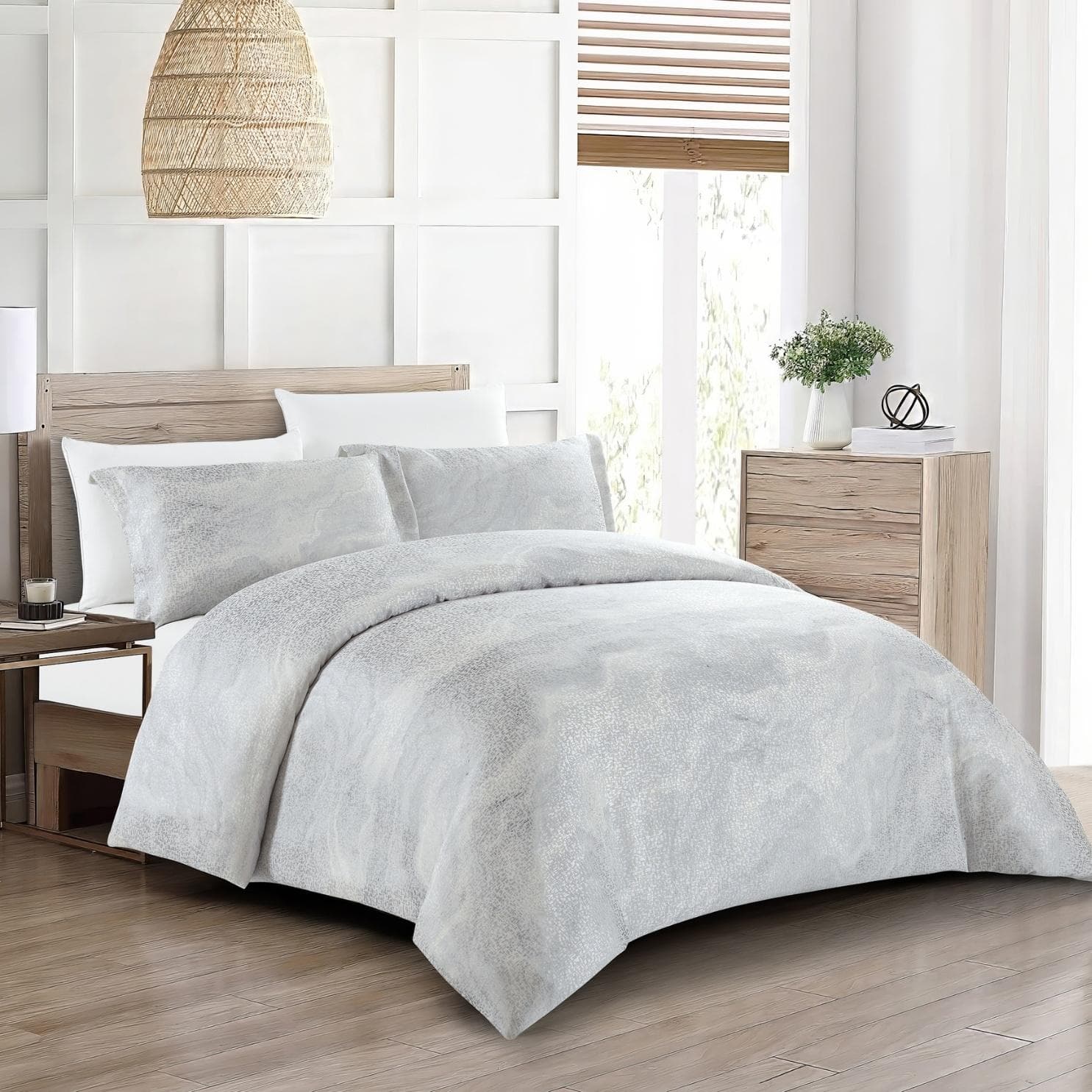 Mosaic 5Pcs Luxury Jacquard Duvet Cover Set Silver 240X260 cm