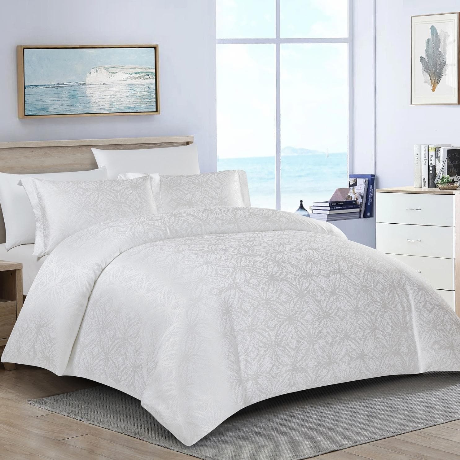 Cloe 5Pcs Luxury Jacquard Duvet Cover Set White 240X260 cm