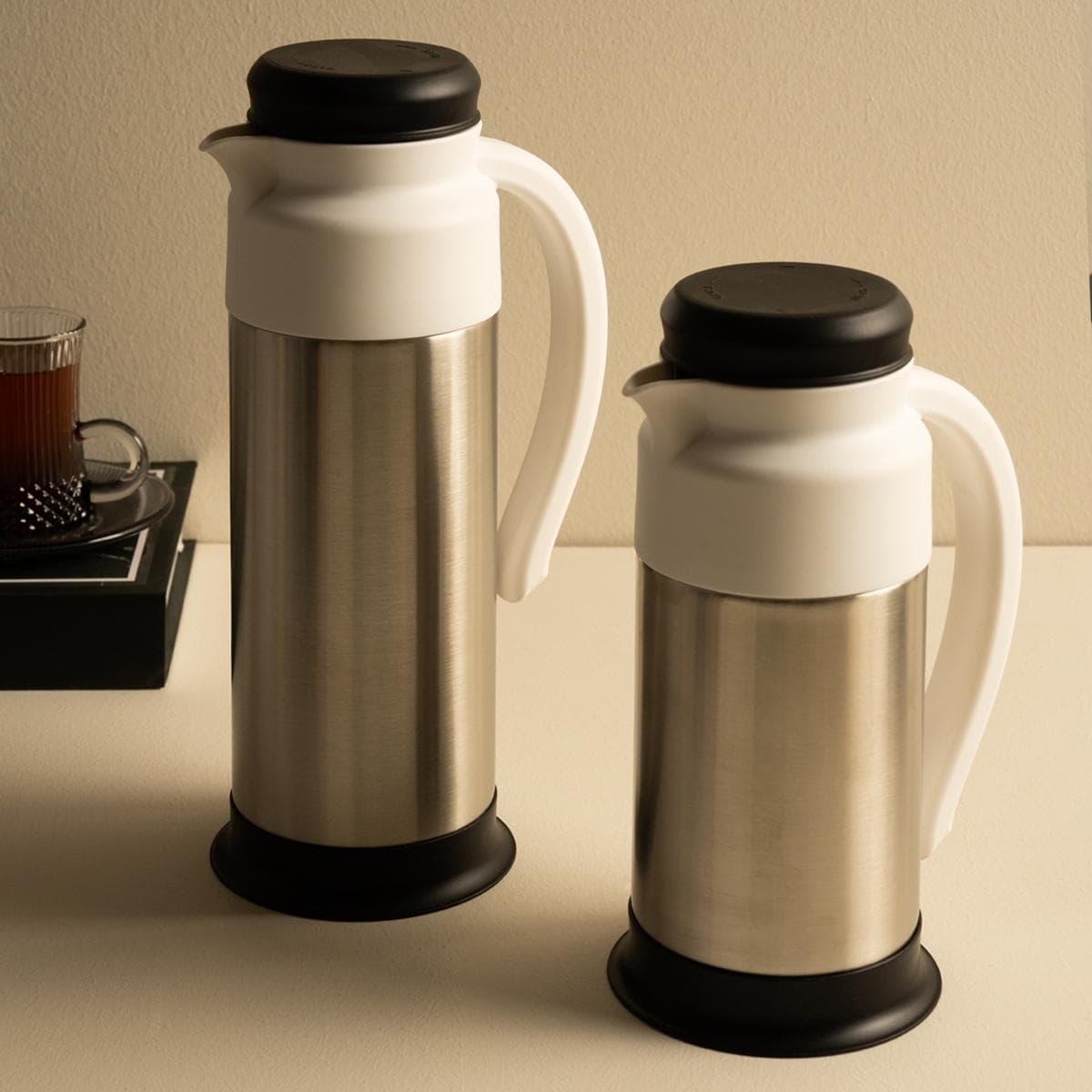 Rolle Stainless Steel Coffee Server Silver/Black/ White Set 2Pcs