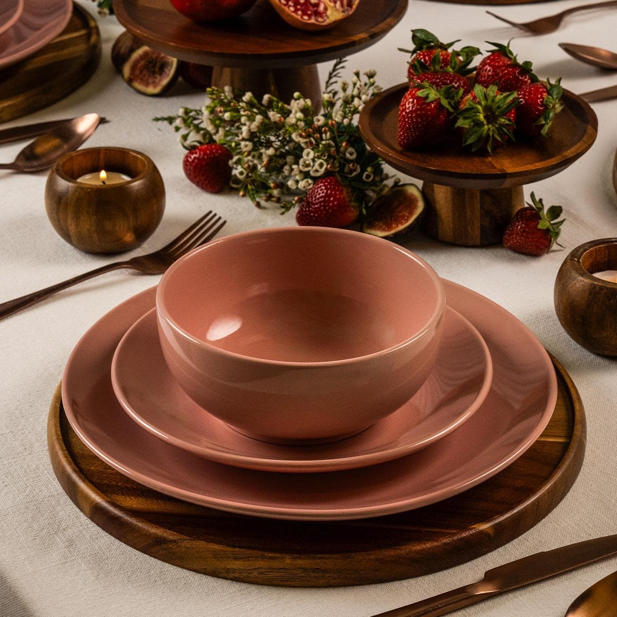 Priya Stoneware Dinner Set 18Pcs Pink