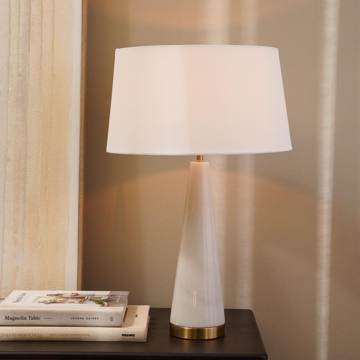 مصباح طاولة لاكسا رخام أبيض/رمادي ارتفاع: 60 × قُطر: 40 سم