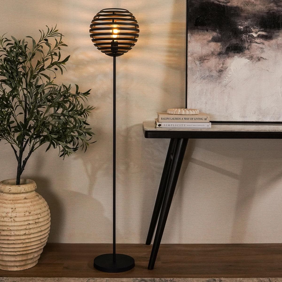 مصباح أرضي بات أسود ارتفاع: 155 سم