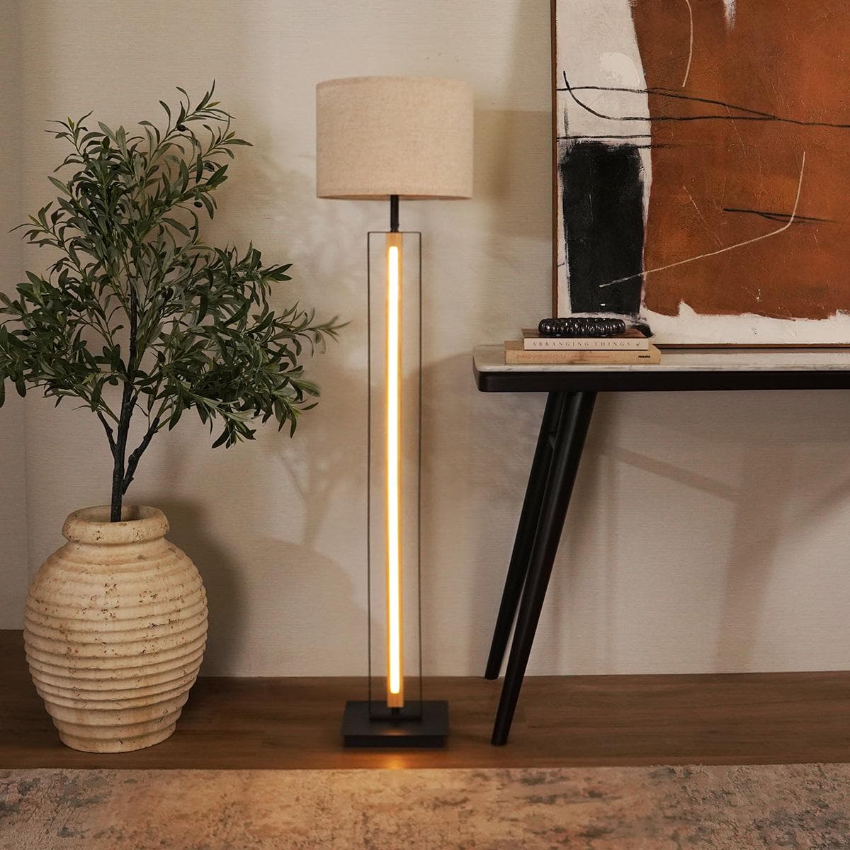 مصباح أرضي روى أسود/بيج ارتفاع: 140 سم