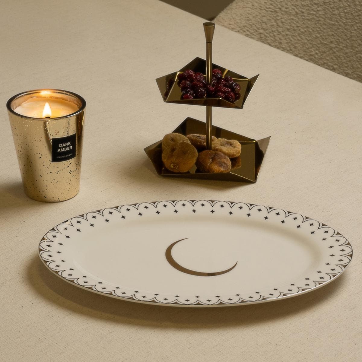 طبق تقديم قمرة نيو بون ذهبي قطعة واحدة