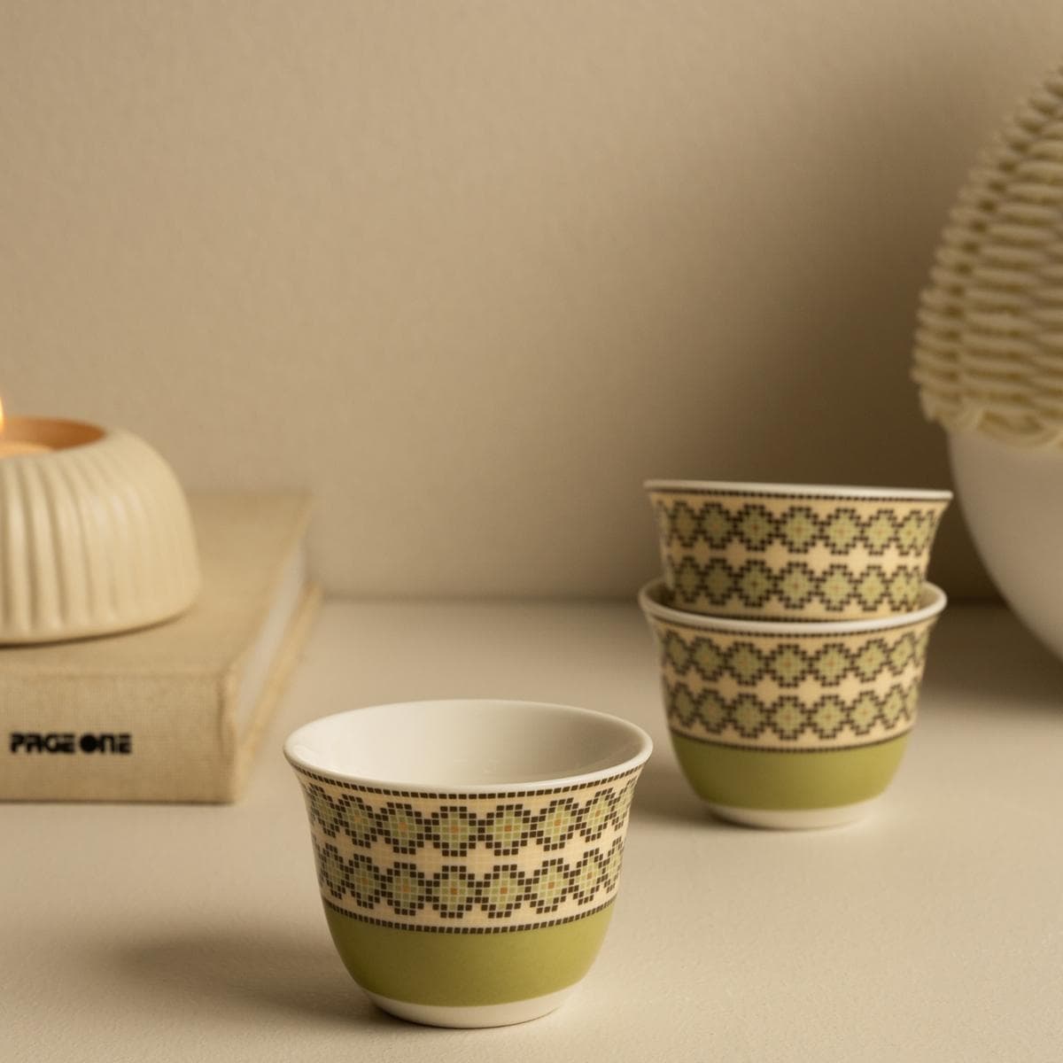 Nasij New Bone Gahwa Cup Set 6Pcs Green