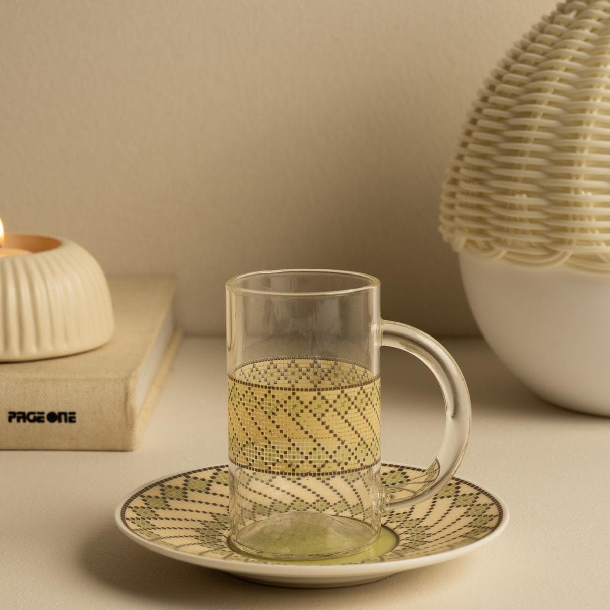 طقم إستكانات نسيج نيو بون أخضر 6 قطع