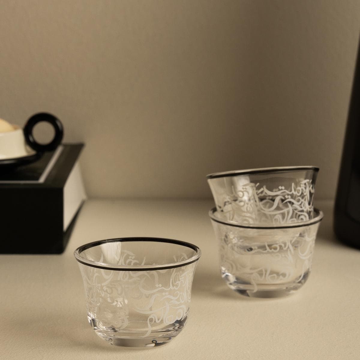Alfarha Glass Gahwa Cup Set 6Pcs Black
