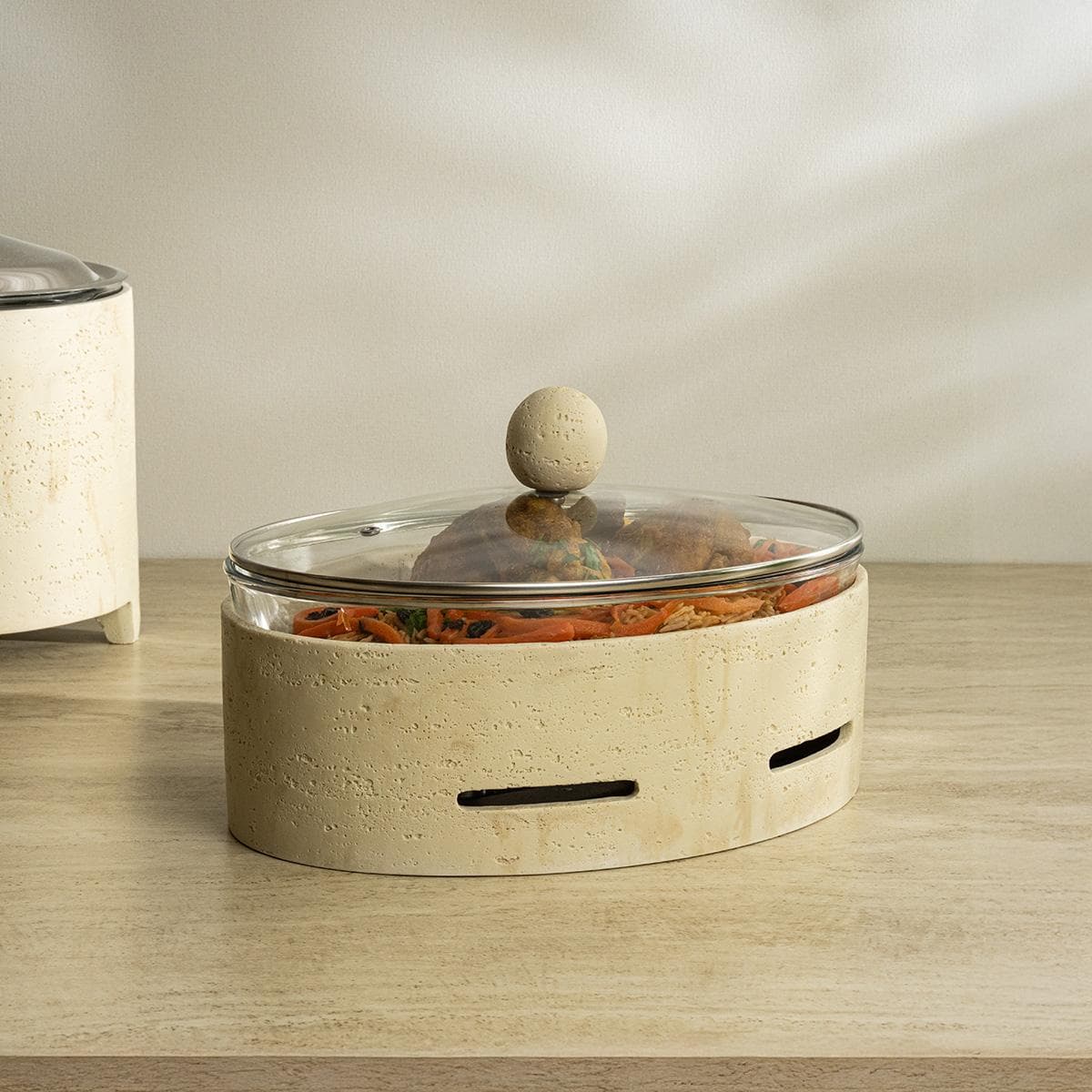 Round Resin Food Warmer Beige 37X26X20 cm