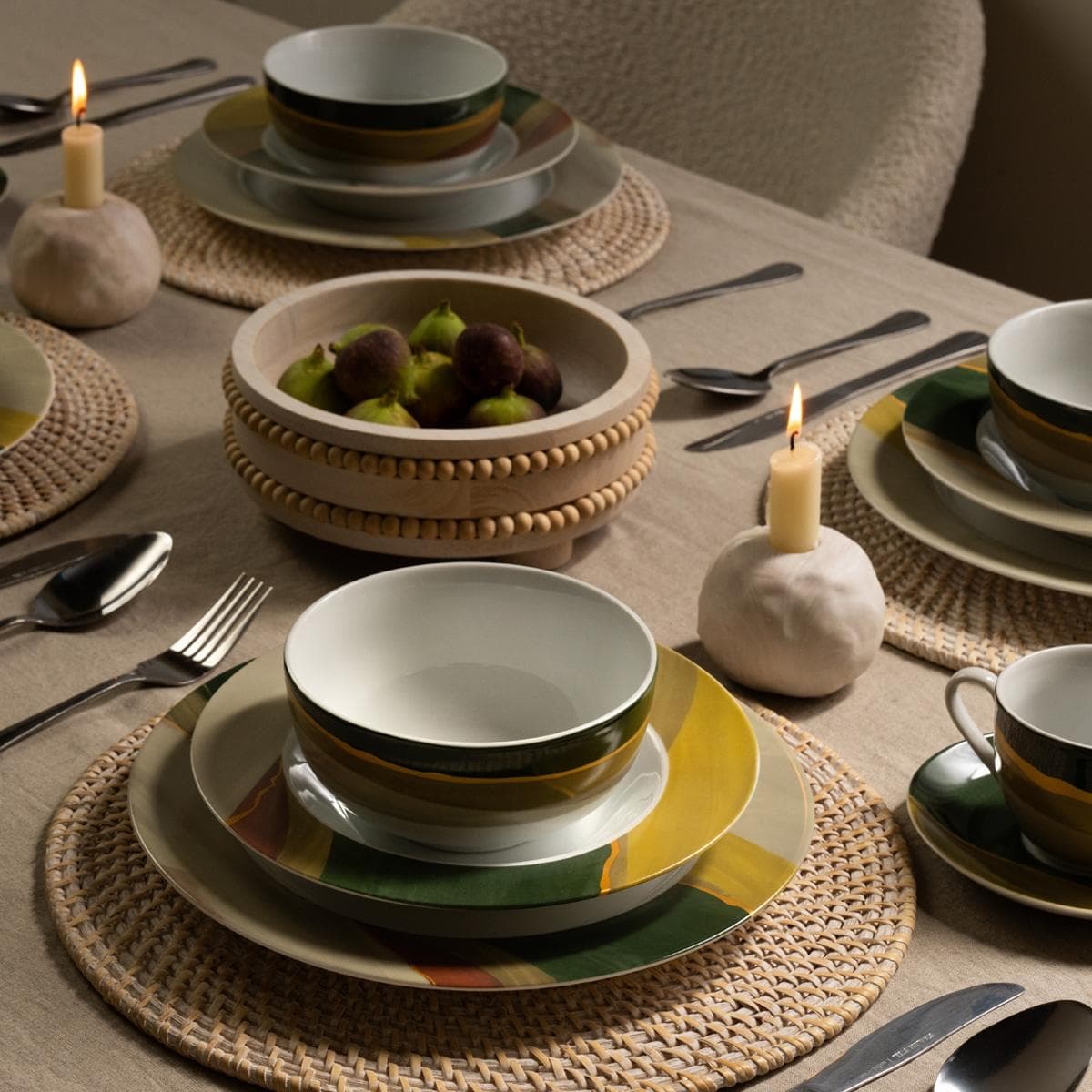 طقم عشاء بورسلين لاندسكيب 36 قطعة أخضر