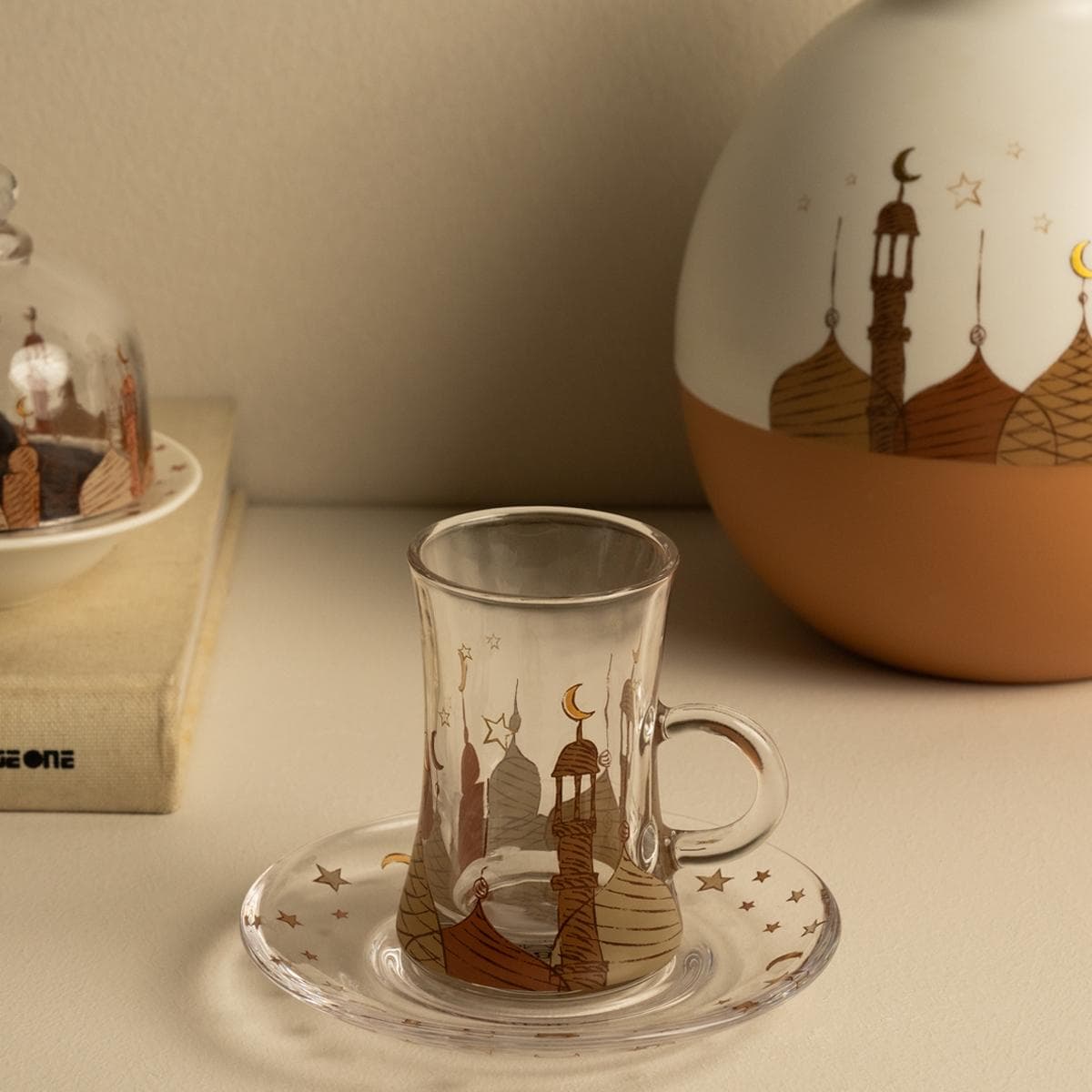 طقم استكانات زجاج أمنية 6 قطع بيج