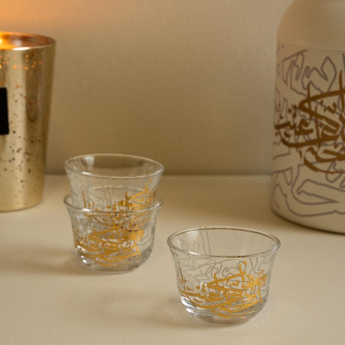 Lamatna Glass Gahwa Cup Set 6Pcs Gold/Grey