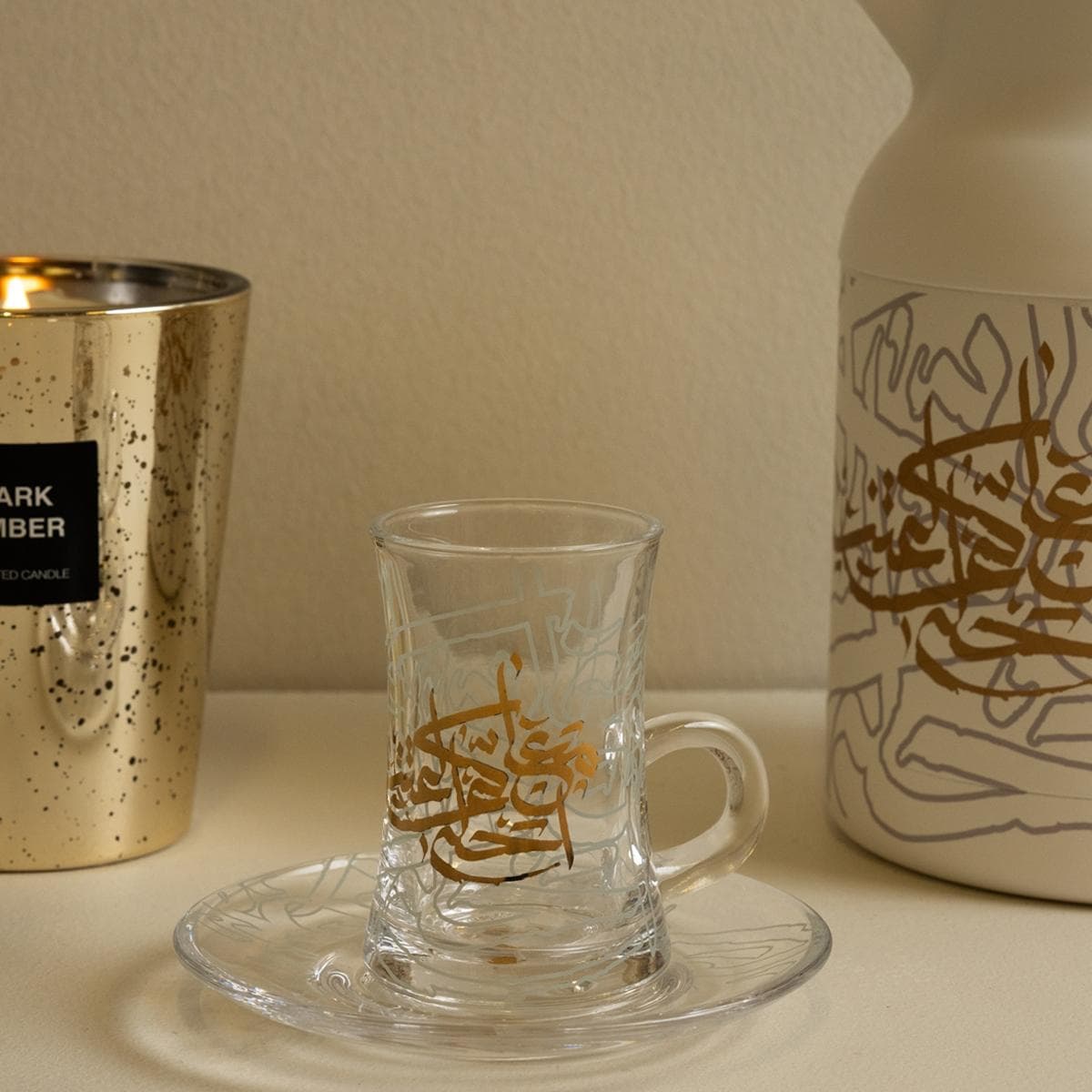 Lamatna Glass Istikana Set 6Pcs Gold/Grey