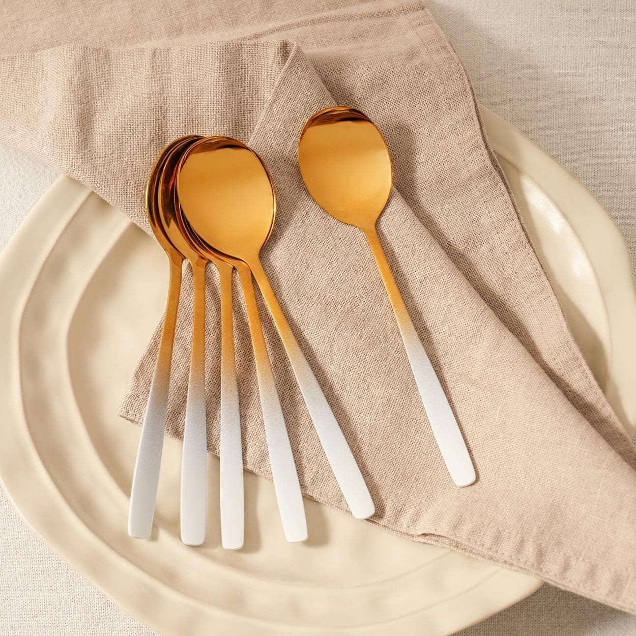 Coloured Stainless Steel Teaspoon Set 6Pcs Gold/White