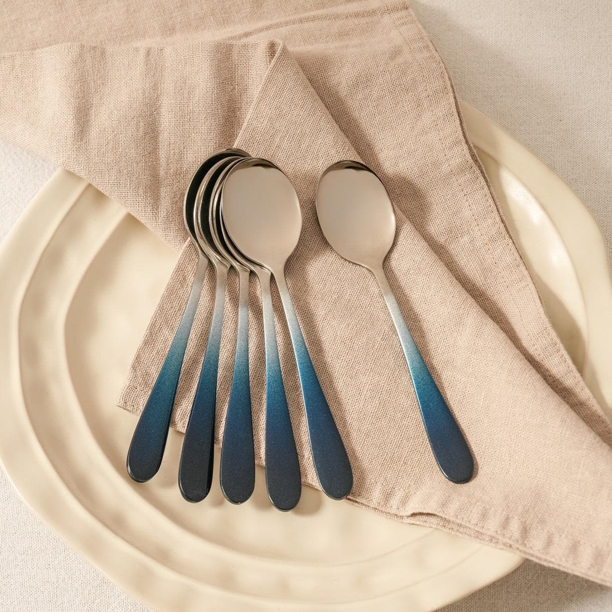 Coloured Stainless Steel Tea spoon Set 6Pcs Blue
