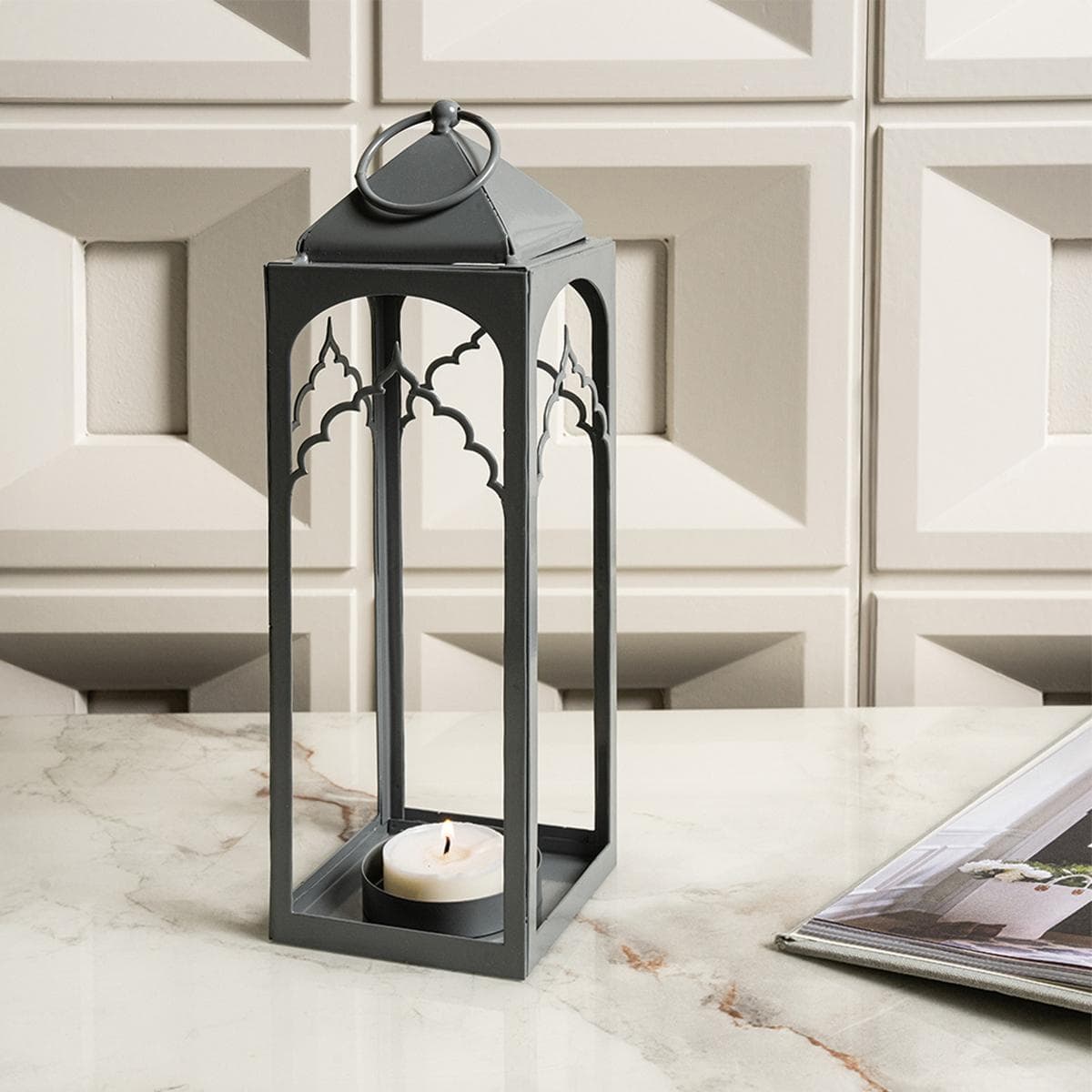 مصباح معدني قصر رمادي 8×8×25 سم