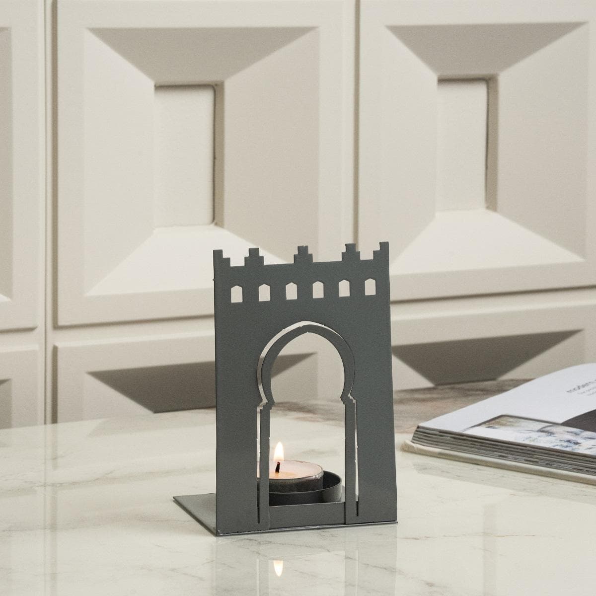 Qaser Metal Candle Holder Grey 10X11 cm