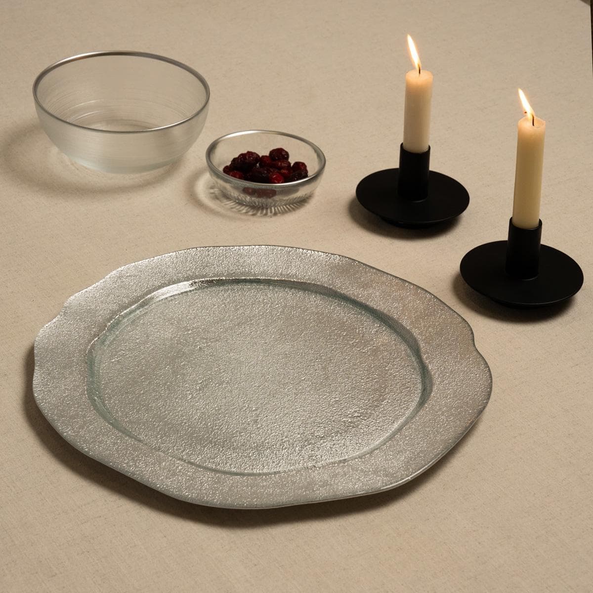 Moon Glass Charger Plate Silver D:32.5 X H:1.5 cm