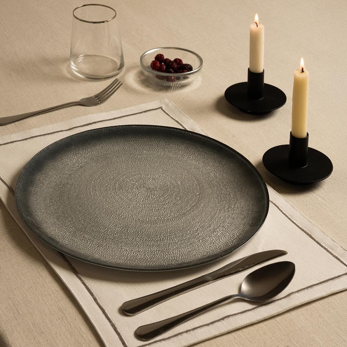 طبق توزيع كبير زجاجي أثينا رمادي قُطر 33 × ارتفاع 1.5 سم