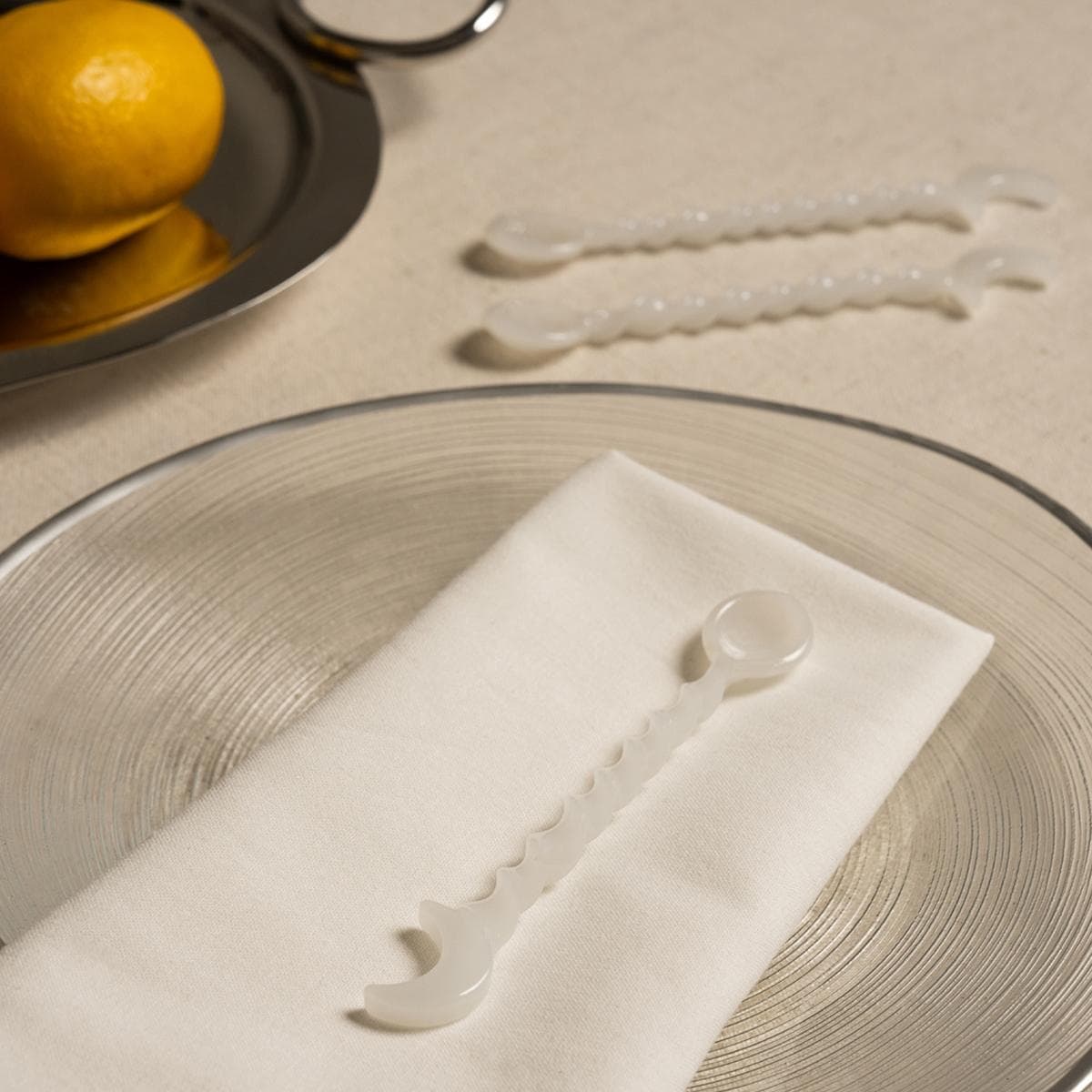 Gamrah Glass Tea Spoon Set 6Pcs White 13X2X1 cm