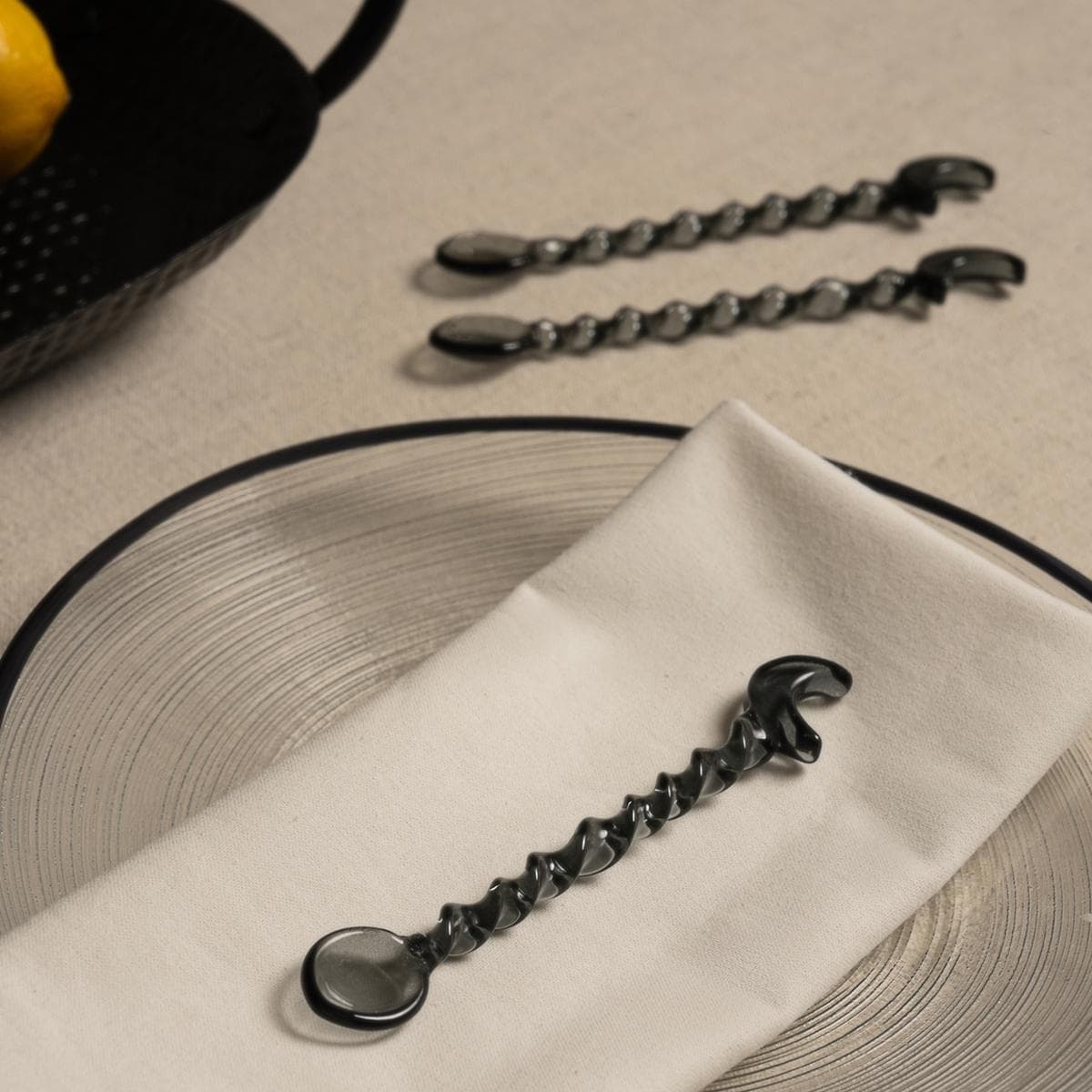 Gamrah Glass Tea Spoon Set 6Pcs Grey 13X2X1 cm