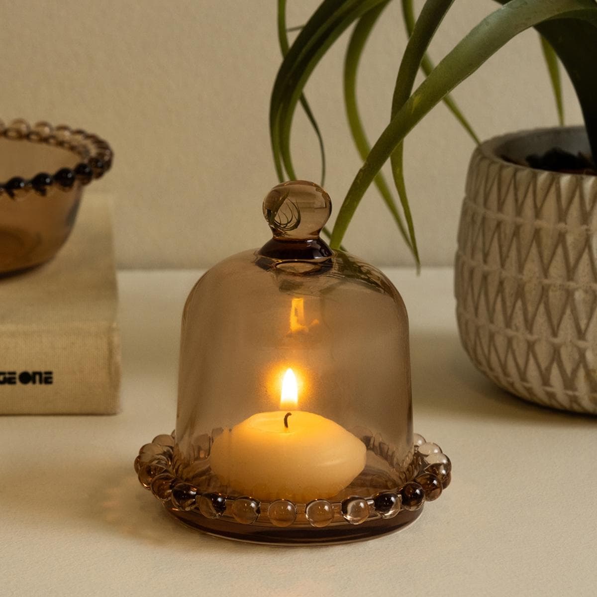 Perlen Candle Holder Beige D:9.5XH:10 cm