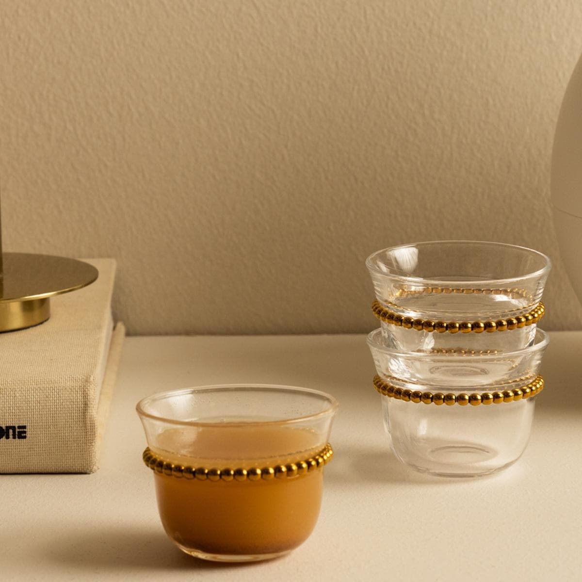 طقم فناجين قهوة زجاجي بيرلن 6 قطع ذهبي
