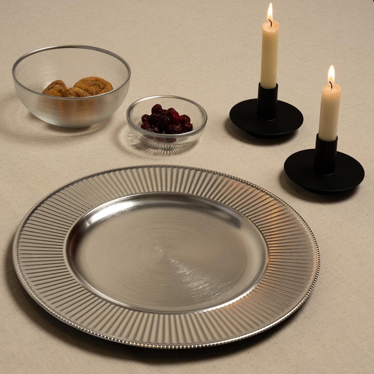 Ribbed Charger Plate Silver D:33 cm