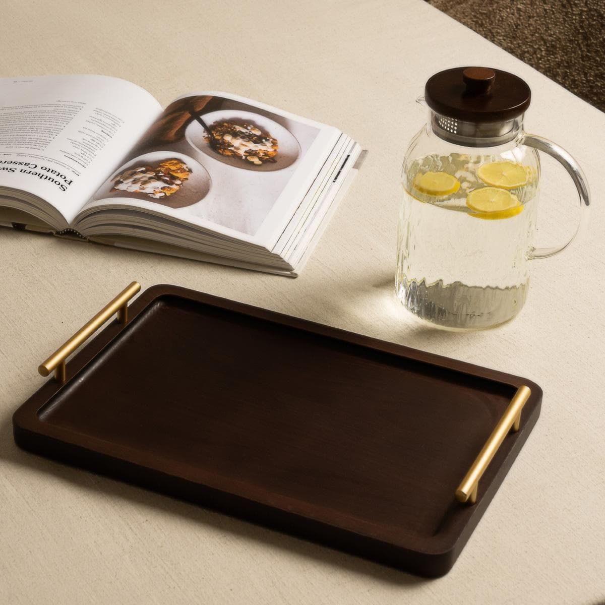 صينية وودي خشب بني داكن 35.5×5×23.5 سم