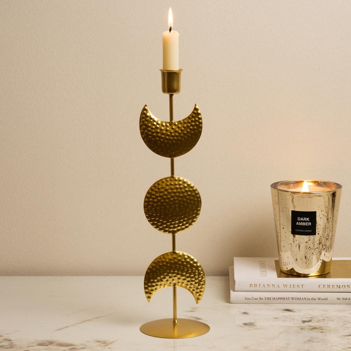 حامل شموع معدني قمرة ذهبي 10×33 سم