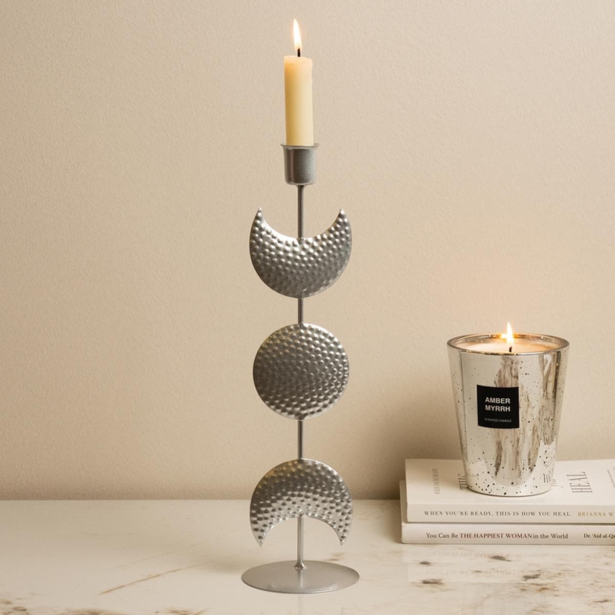 Gamrah Metal Candle Holder Silver 10X10X33 cm