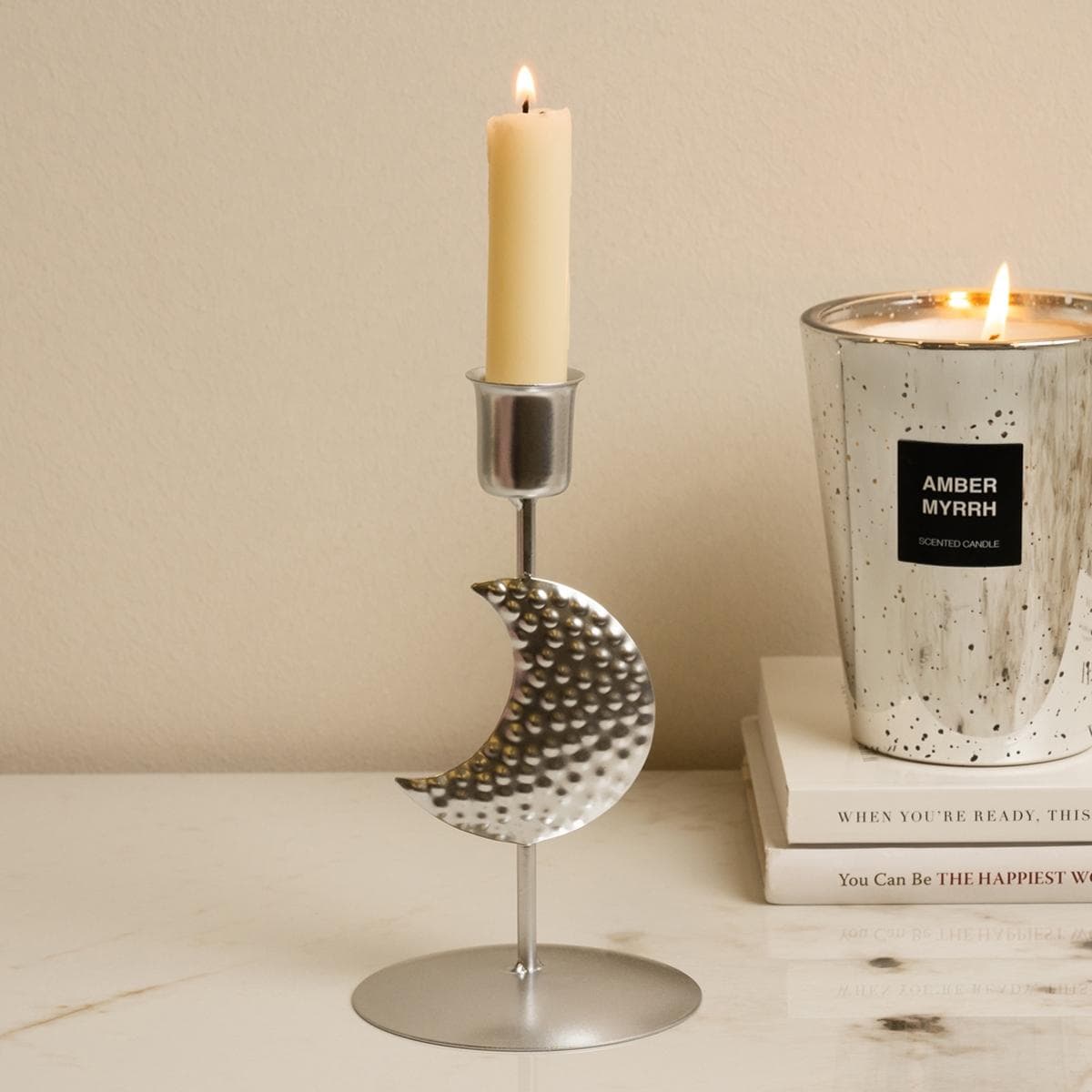 Gamrah Metal Candle Holder Silver 10X10X16 cm