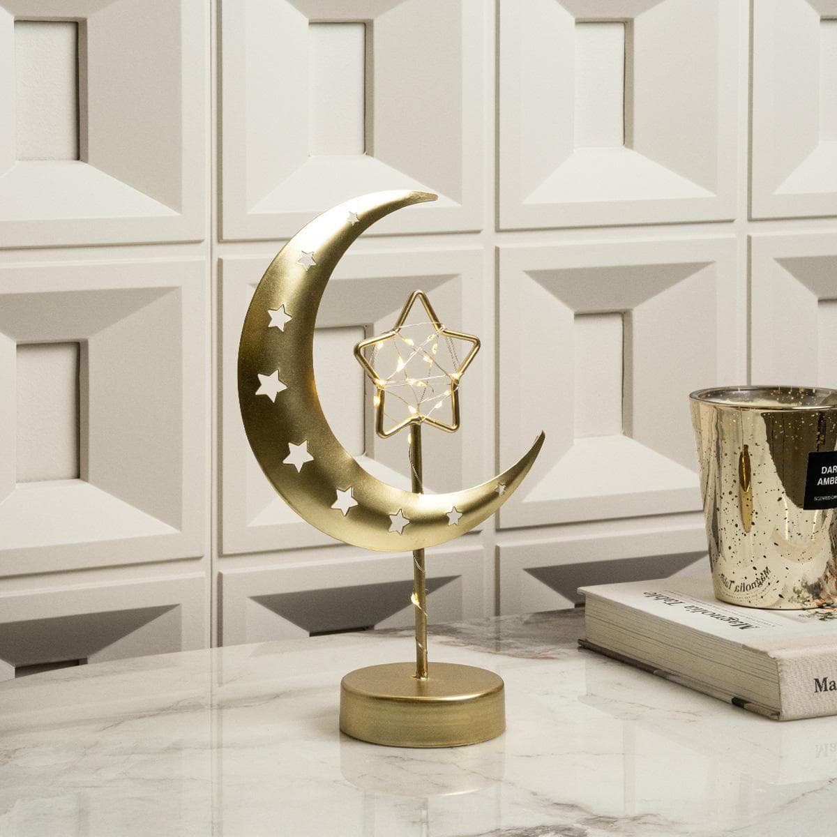Moon & Star Metal Decor Gold