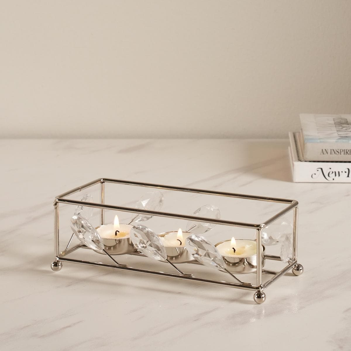 حامل شموع إترو معدني فضي 19×9×6 سم