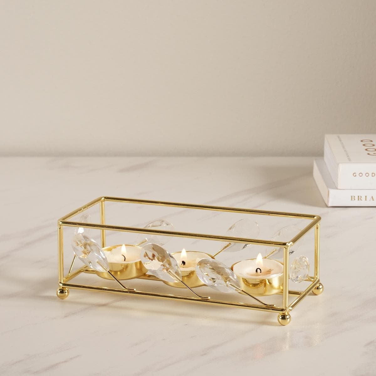 حامل شموع إترو معدني ذهبي 19×9×6 سم