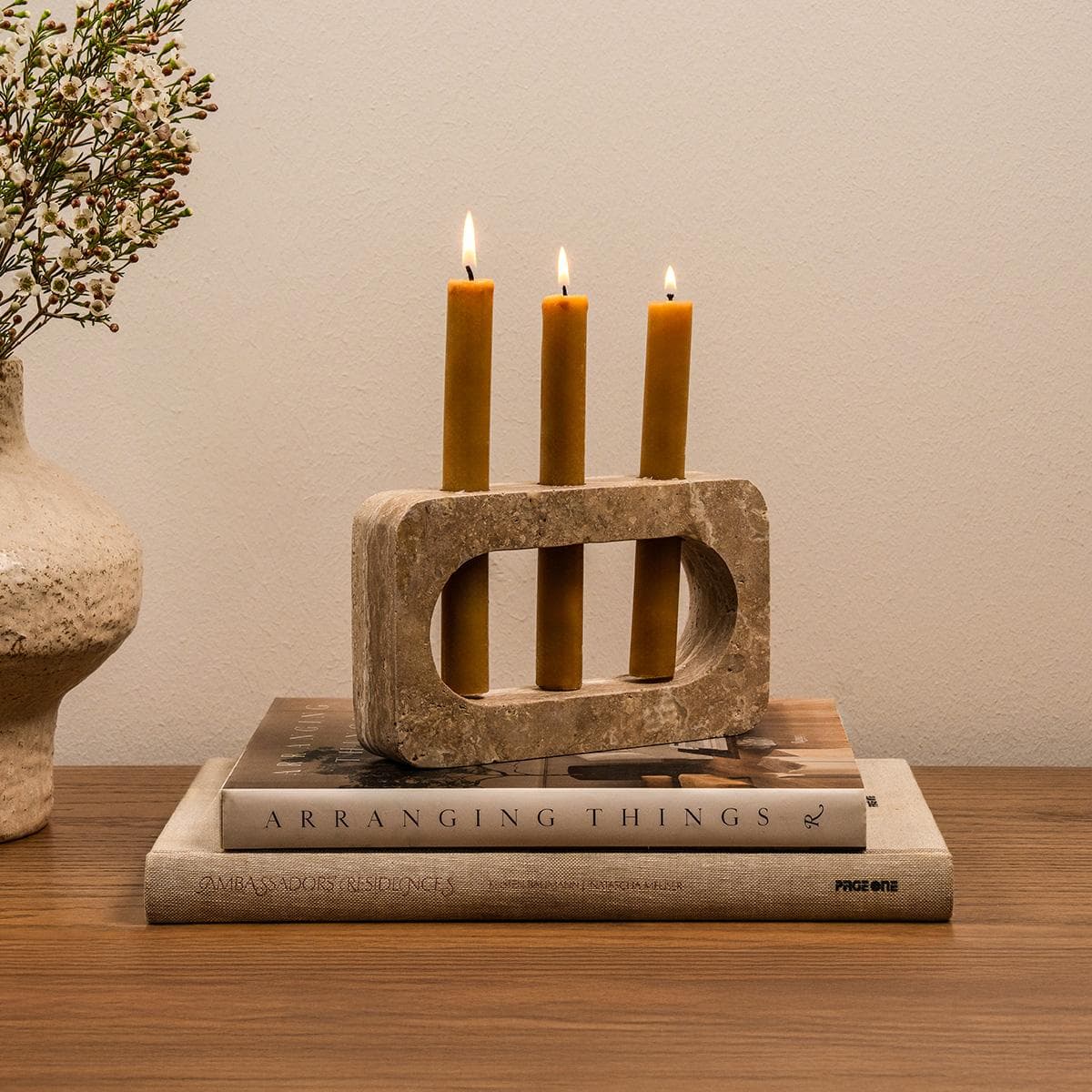 Stone Candle Holder Natural 20X4 cm