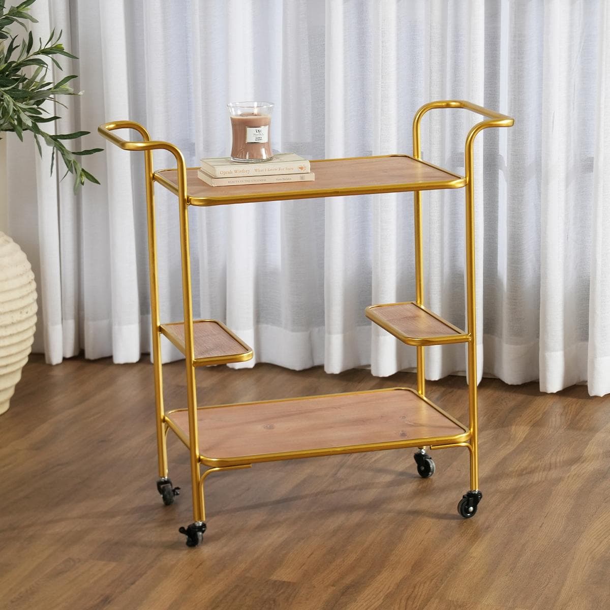 عربة بار كود بطابقين بني 76×38×79 سم