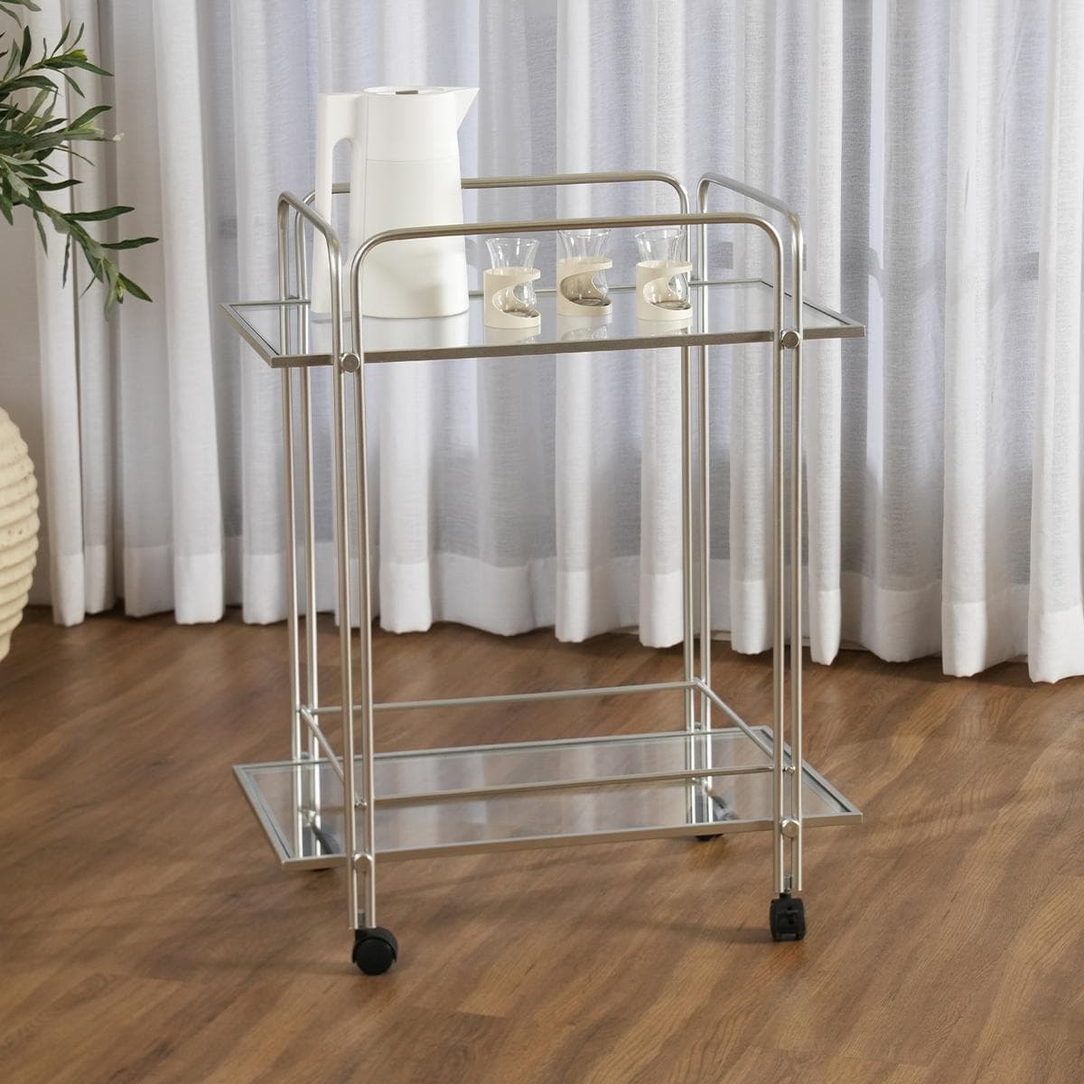 عربة بار سيلفا بطابقين فضية 63×39.5×77.5 سم