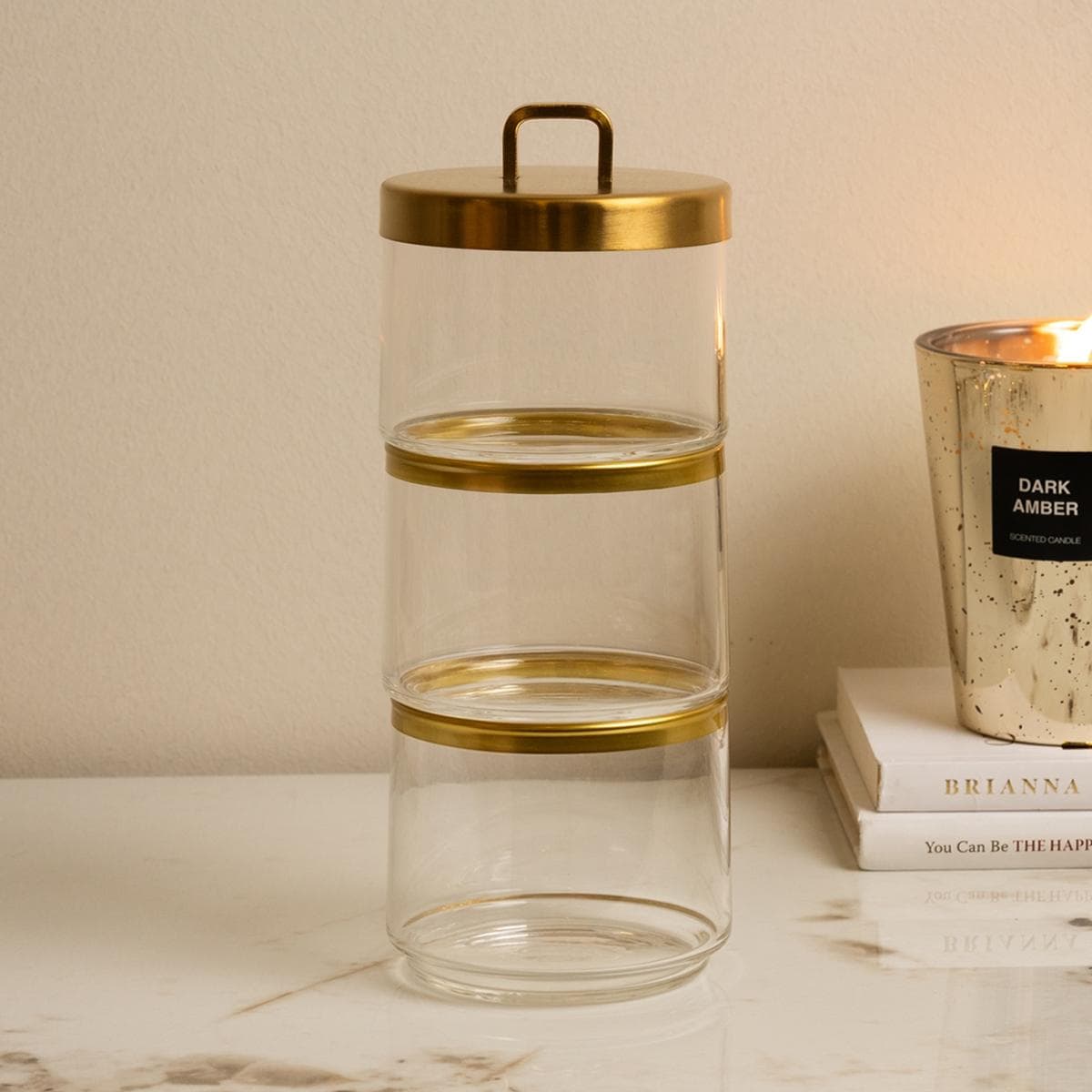 صينية زجاجية متداخلة ذهبي قُطر:9.8 × ارتفاع:24.5 سم