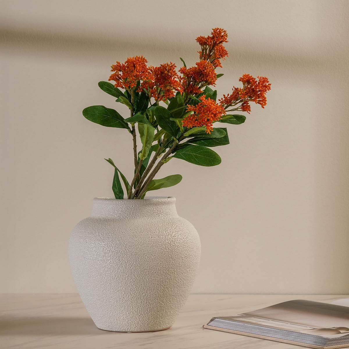 Orange Bud Spray Single Stem Flower 65 cm